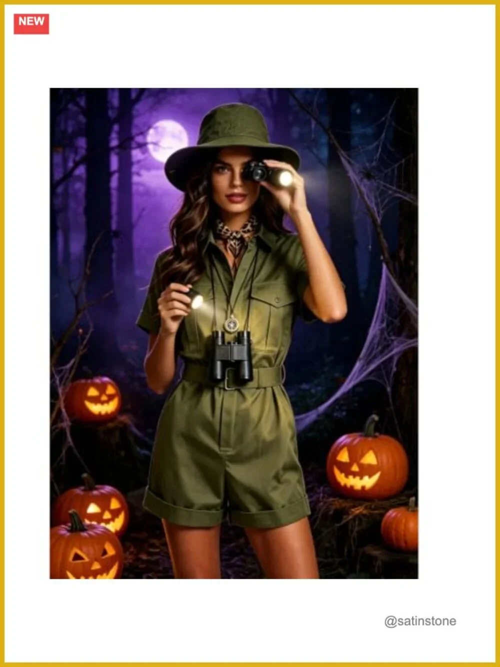 5-Piece Safari Explorer Costume Set for Women Adults Halloween Romper Hat Scarf